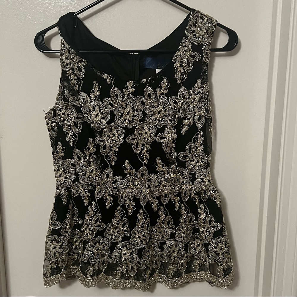 Black and Gold Embroidered Tank